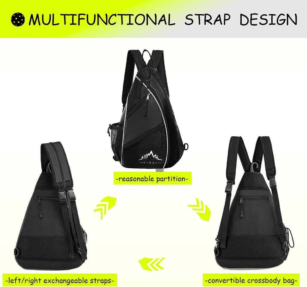 Himal Pickleball Bag Adjustable, Pickleball Backpack with Water Bottle Holder for Men and Women (Black)