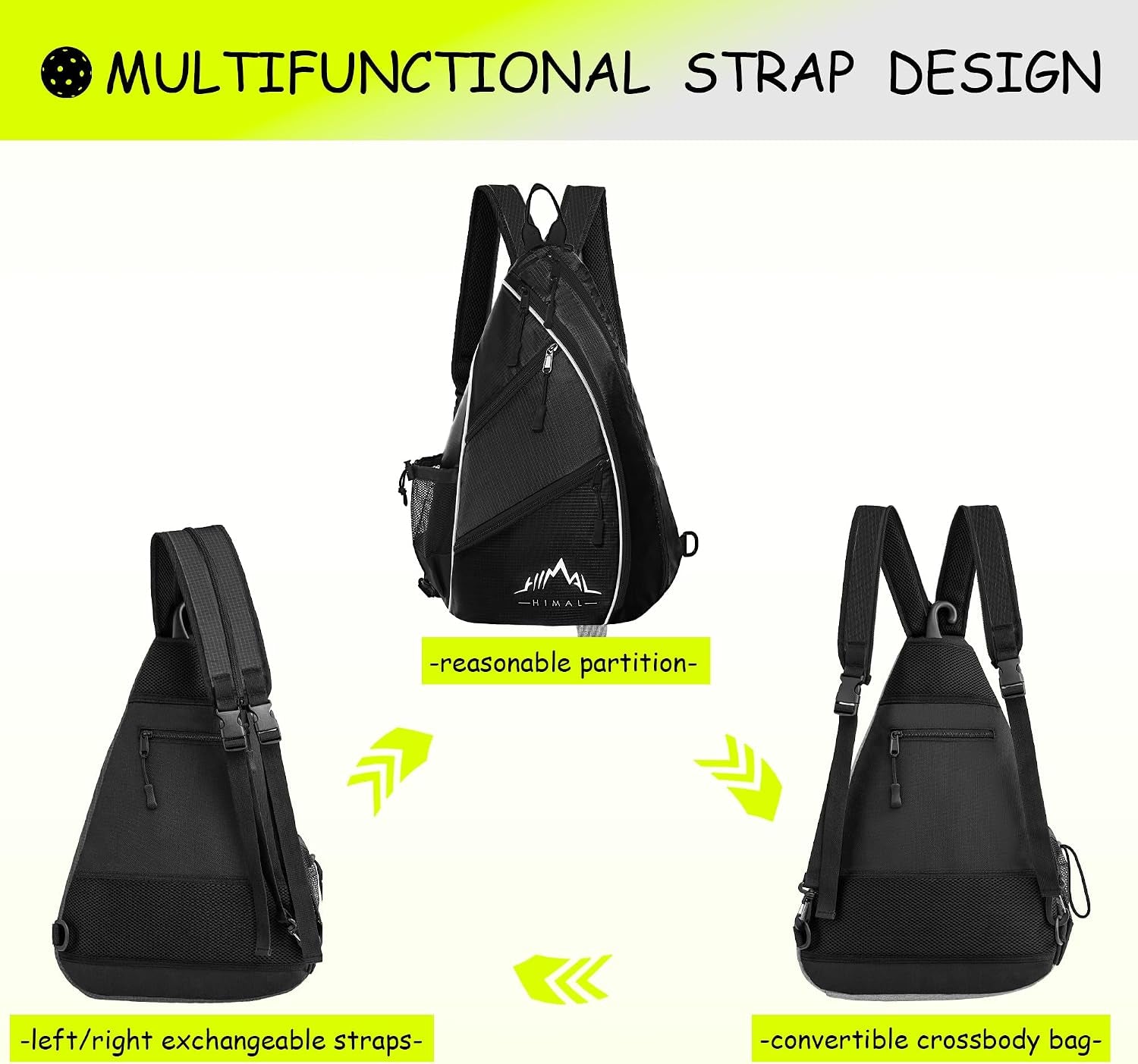 Himal Pickleball Bag Adjustable, Pickleball Backpack with Water Bottle Holder for Men and Women (Black)