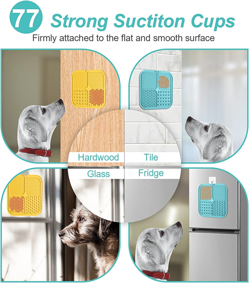 3PCS Licking Mat for Dogs & Cats with Suction Cups, Dog Peanut Butter Lick Pads for Anxiety Relief & Boredom Reducer, Slow Feeder Dog Bowls, Perfect for Bathing, Grooming and Training