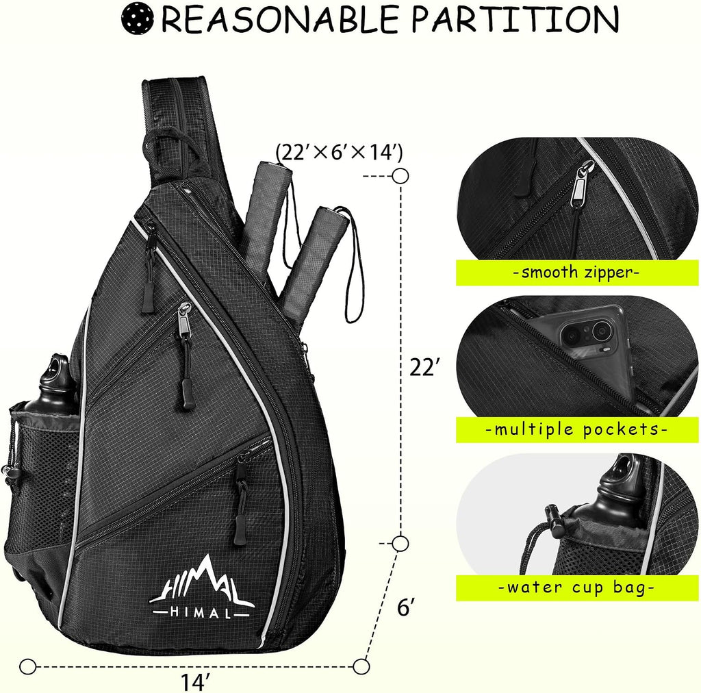 Himal Pickleball Bag Adjustable, Pickleball Backpack with Water Bottle Holder for Men and Women (Black)