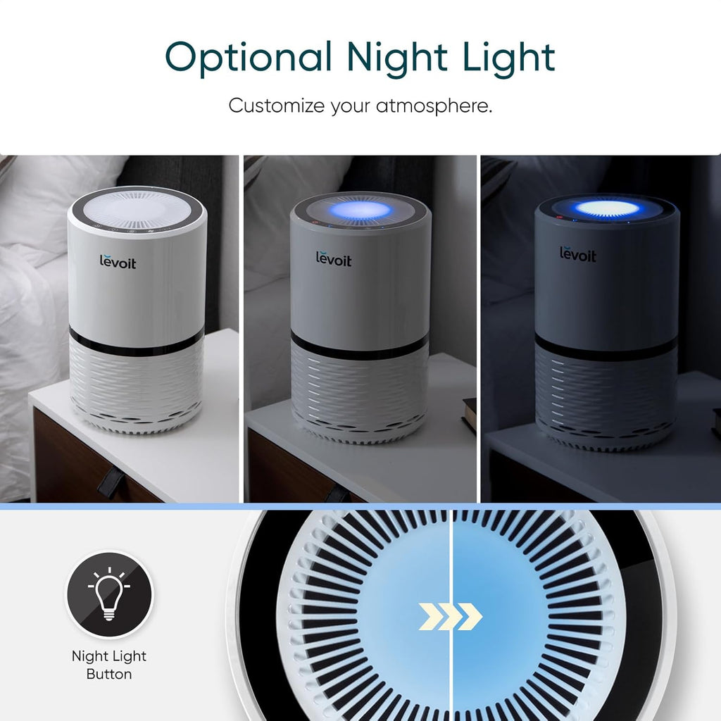 Transform Your Space with the Levoit LV-H132 Air Purifier - AHAM Certified for Smoke, Dust, and Odors, Perfect for Bedrooms, Offices, and Nurseries with Optional Night Light and Whisper-Quiet Operation