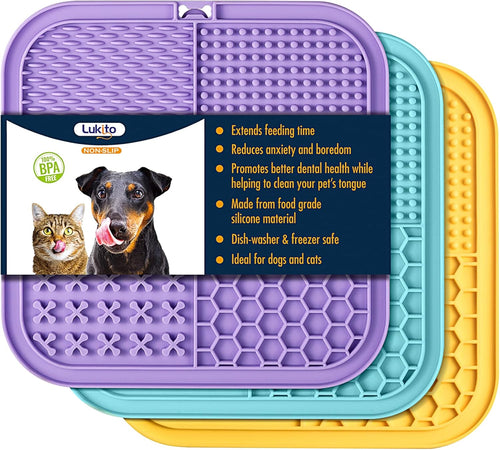 3PCS Licking Mat for Dogs & Cats with Suction Cups, Dog Peanut Butter Lick Pads for Anxiety Relief & Boredom Reducer, Slow Feeder Dog Bowls, Perfect for Bathing, Grooming and Training