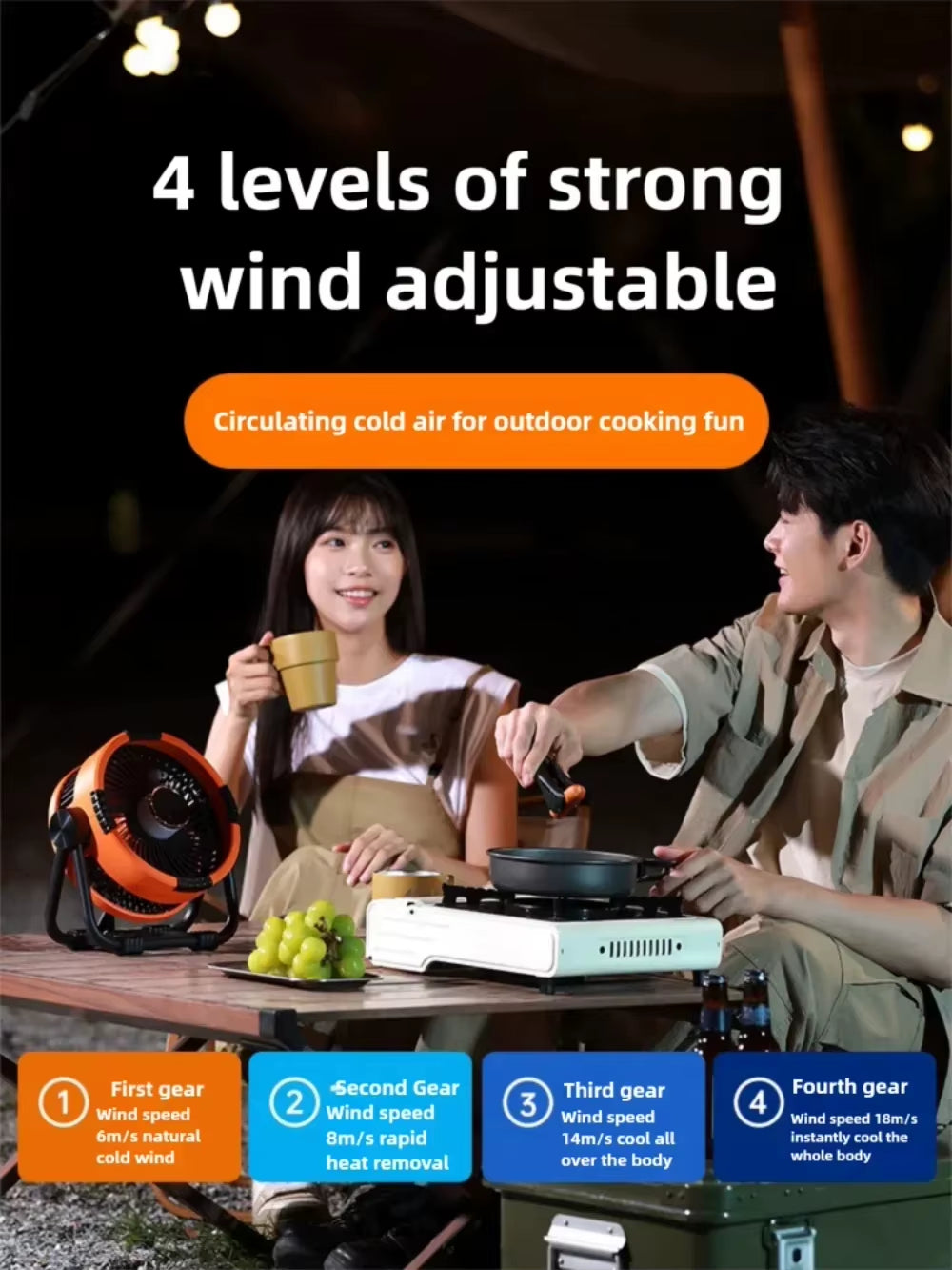 Multifunctional Outdoor Camping Fan Light Rechargeable Ceiling Fan with 3-Speed Night Light and Power Bank Portable Fan