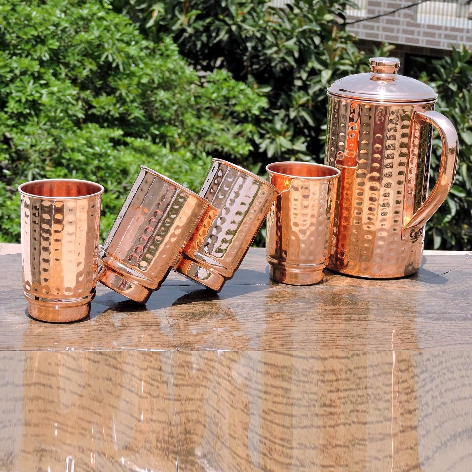 - Pure Copper Hammered Pitcher with 4 Copper Tumblers | Hammered Copper Pitcher and Tumblers for Ayurveda Health Benefits