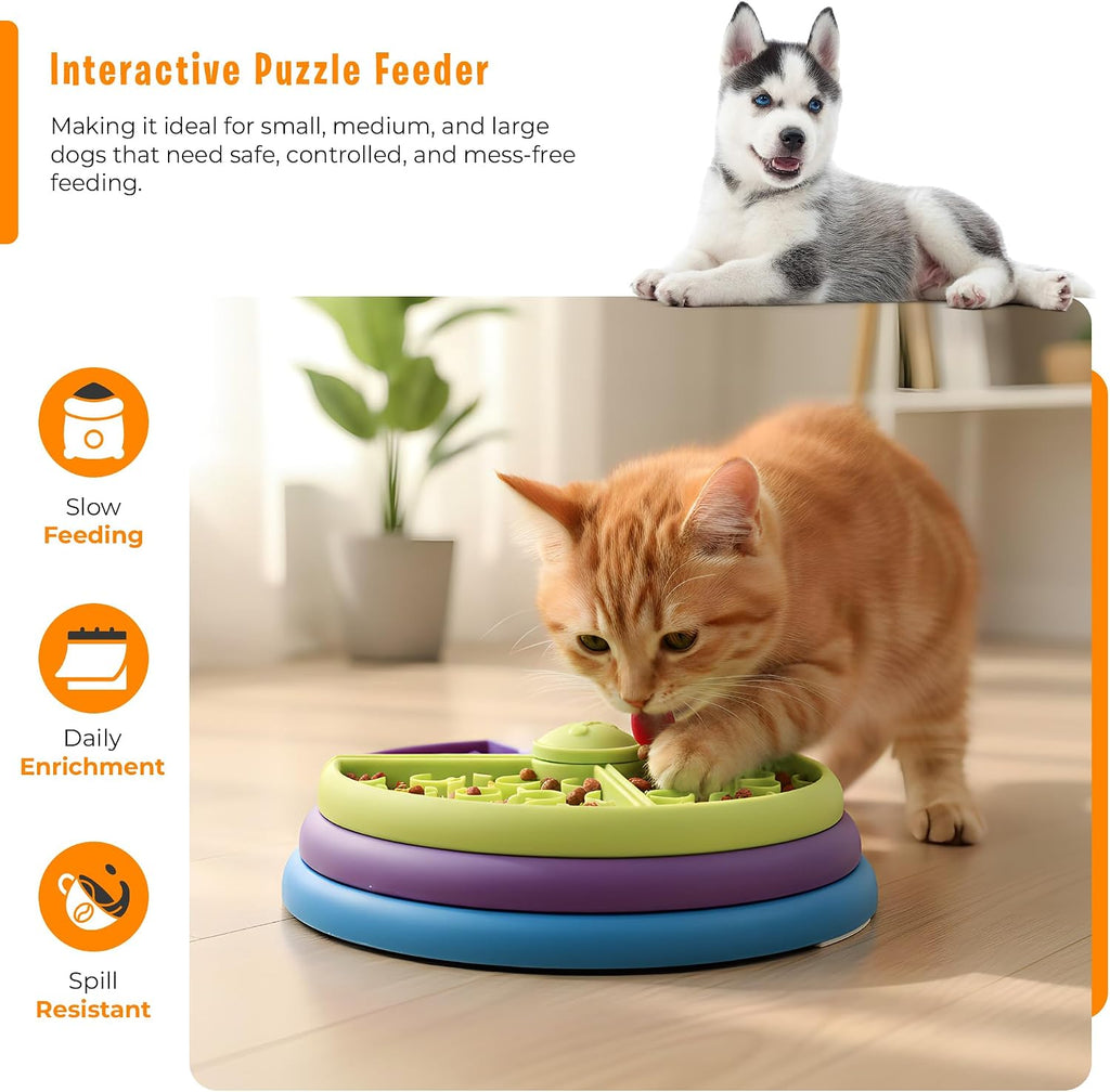 ® Slow Feeder Dog Bowl - 3-Level Interactive Puzzle Feeder with Non-Slip Silicone Base, Mental Stimulation Toy, Anxiety & Boredom Relief for Small, Medium, Large Dogs