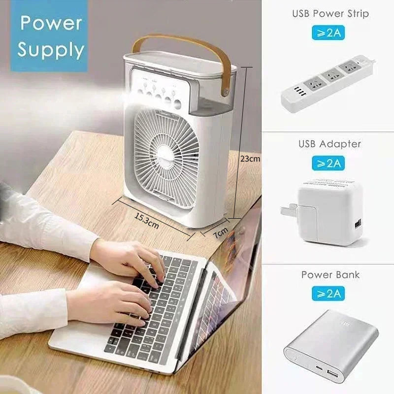 Stay Cool This Summer with the 3-in-1 Mini Air Cooler: Portable Fan, Air Conditioner, and Humidifier with LED Night Light and Adjustable Wind Speed