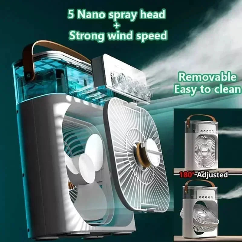 Stay Cool This Summer with the 3-in-1 Mini Air Cooler: Portable Fan, Air Conditioner, and Humidifier with LED Night Light and Adjustable Wind Speed