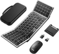 Portable Foldable Keyboard and Mouse Combo, Bluetooth×2+Usb A+USB C(4 in 1) Connection, Keyboard Lock, Full Size Folding Wireless Rechargeable Silent Design for Travel/Home/Office-Black Gray