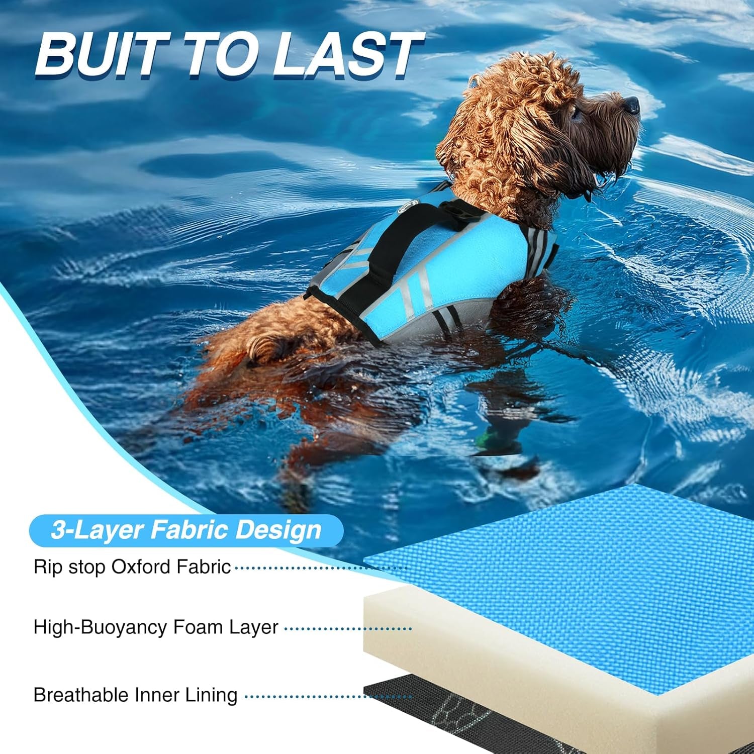 Stylish & Safe Dog Life Vest - XS Blue Sports Swim Jacket with Leash Ring & Handle for Swimming & Boating - Adjustable & Reflective for Puppies and Small Dogs
