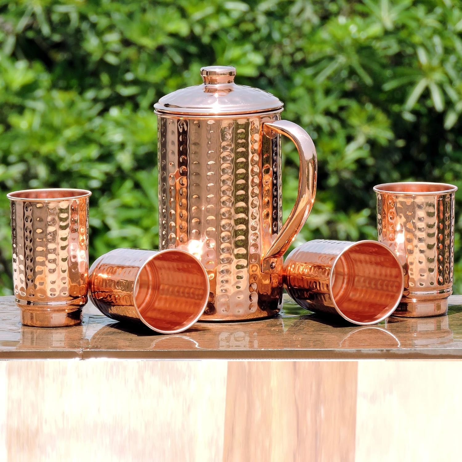 - Pure Copper Hammered Pitcher with 4 Copper Tumblers | Hammered Copper Pitcher and Tumblers for Ayurveda Health Benefits