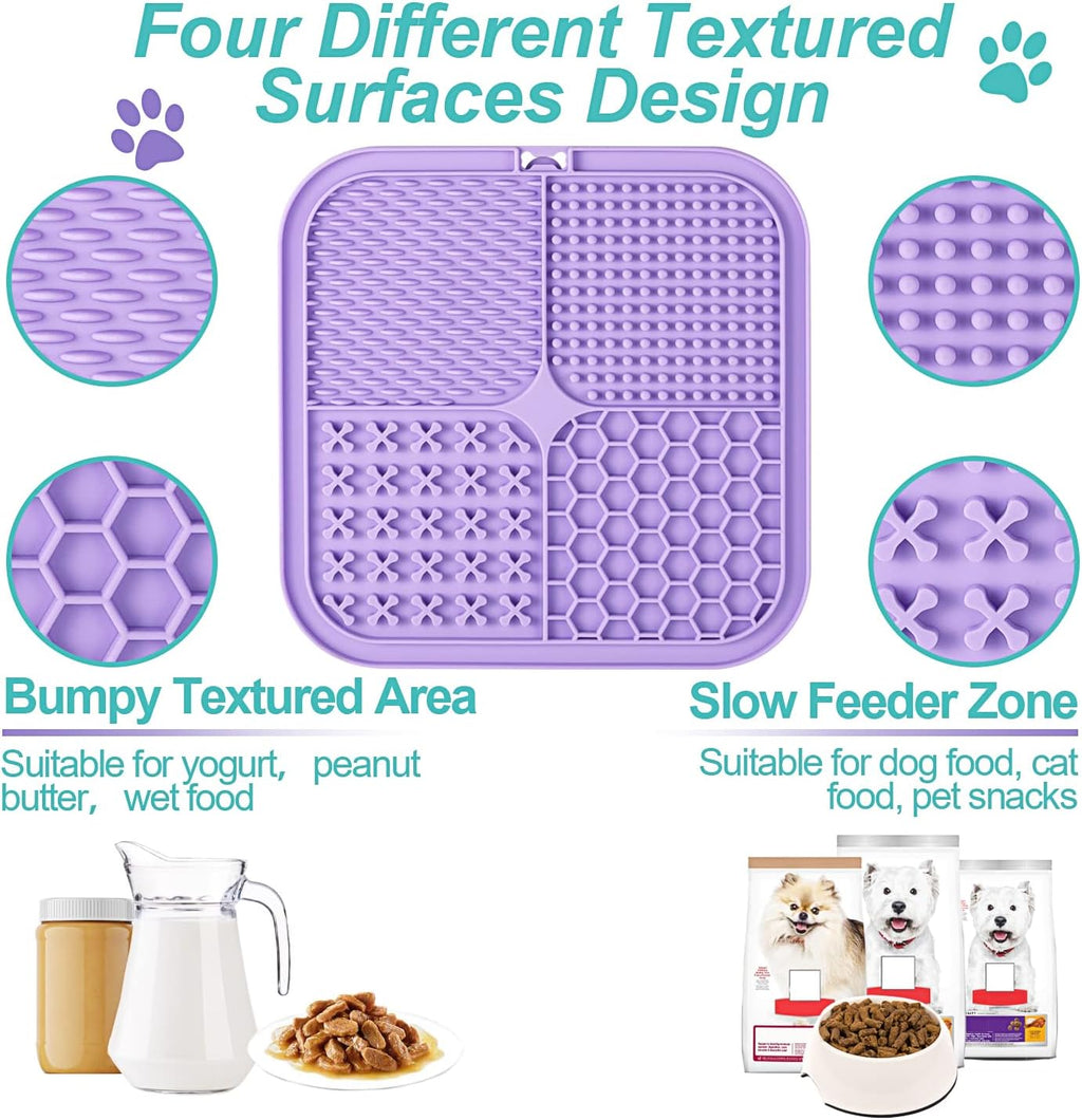 3PCS Licking Mat for Dogs & Cats with Suction Cups, Dog Peanut Butter Lick Pads for Anxiety Relief & Boredom Reducer, Slow Feeder Dog Bowls, Perfect for Bathing, Grooming and Training