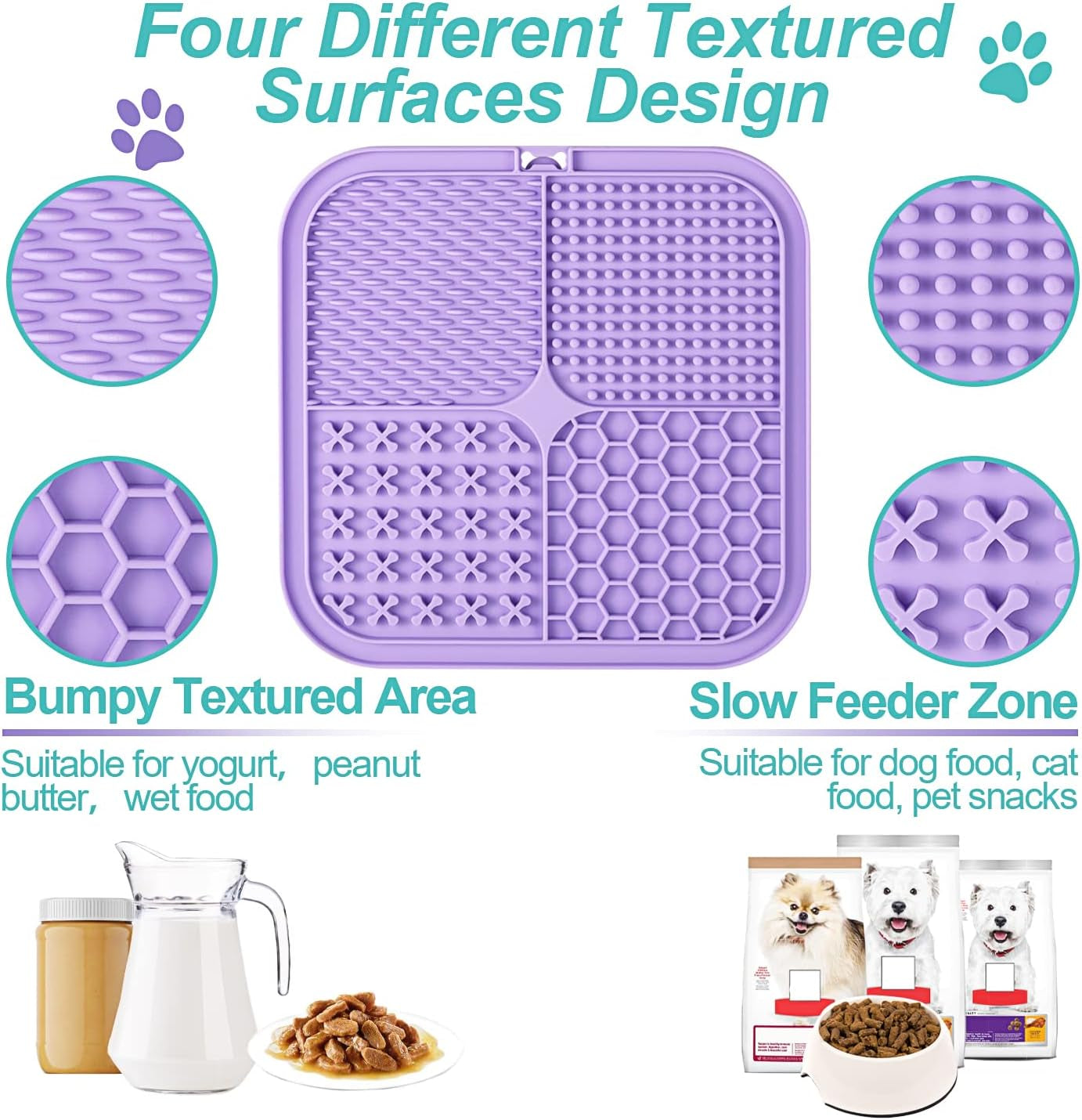 3PCS Licking Mat for Dogs & Cats with Suction Cups, Dog Peanut Butter Lick Pads for Anxiety Relief & Boredom Reducer, Slow Feeder Dog Bowls, Perfect for Bathing, Grooming and Training